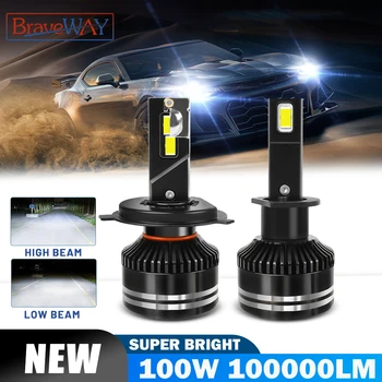 BraveWAY NEW! 차량용 H1 H4 H7 H11 LED 헤드라이트 전구 LED 안개등 12V 100W 6000K 100000LM