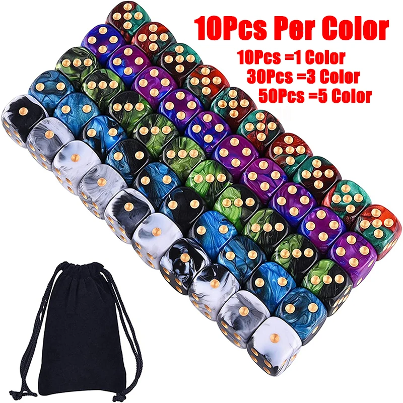 16mm 6 Sided Game Dice Set with Gold Pips Round Corner D6 Square Dice 50/30/10Pcs for Playing Board Teaching Math Game game dice,dice set,acrylic dice