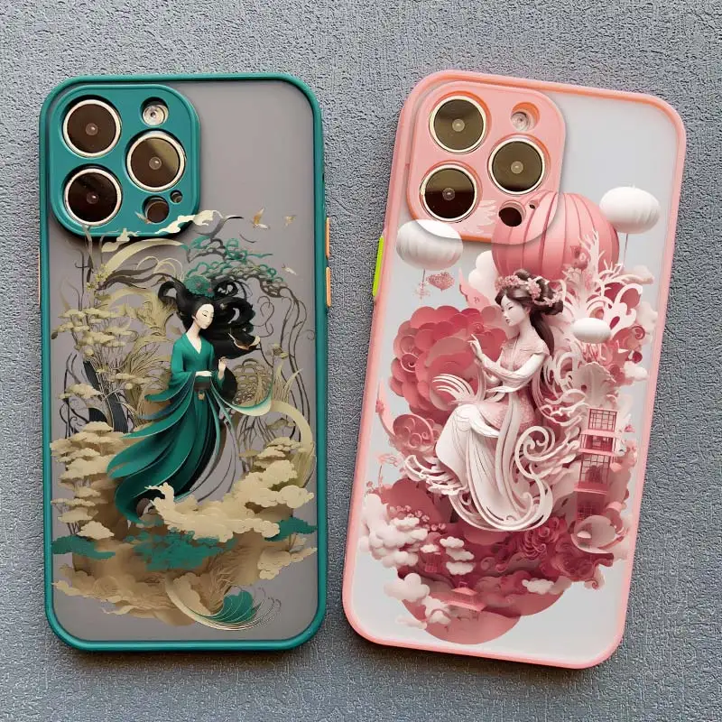 Chinesischer Antik-Stil Mädchen-Malerei Kunst Handyhülle für iPhone 17 15 Plus 16 15 14 13 12 11 Pro Max Mini XS X XR Stoßfeste Hülle