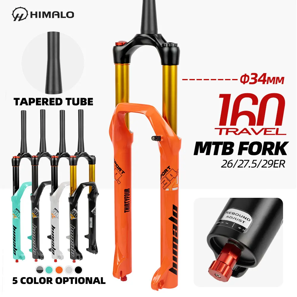 HIMALO-MTB 에어 포크, 리바운드 조정 프론트 서스펜션 160mm 트래블 34MM 26 27.5/29er 테이퍼 자전거 퀵 릴리스