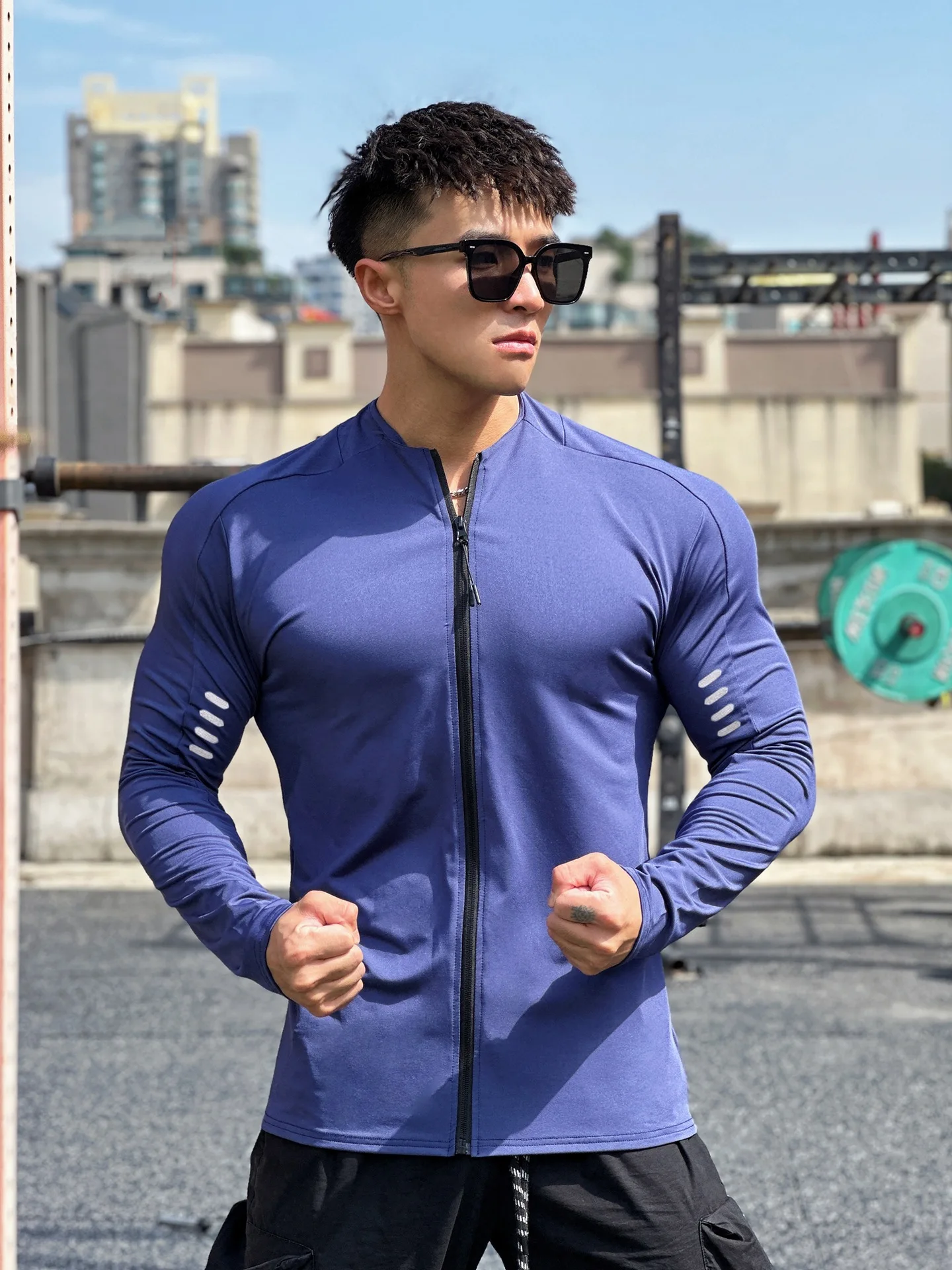 Men's running sports fitness jacket cycling long sleeve quick dry tights running training clothing Spring and autumn men