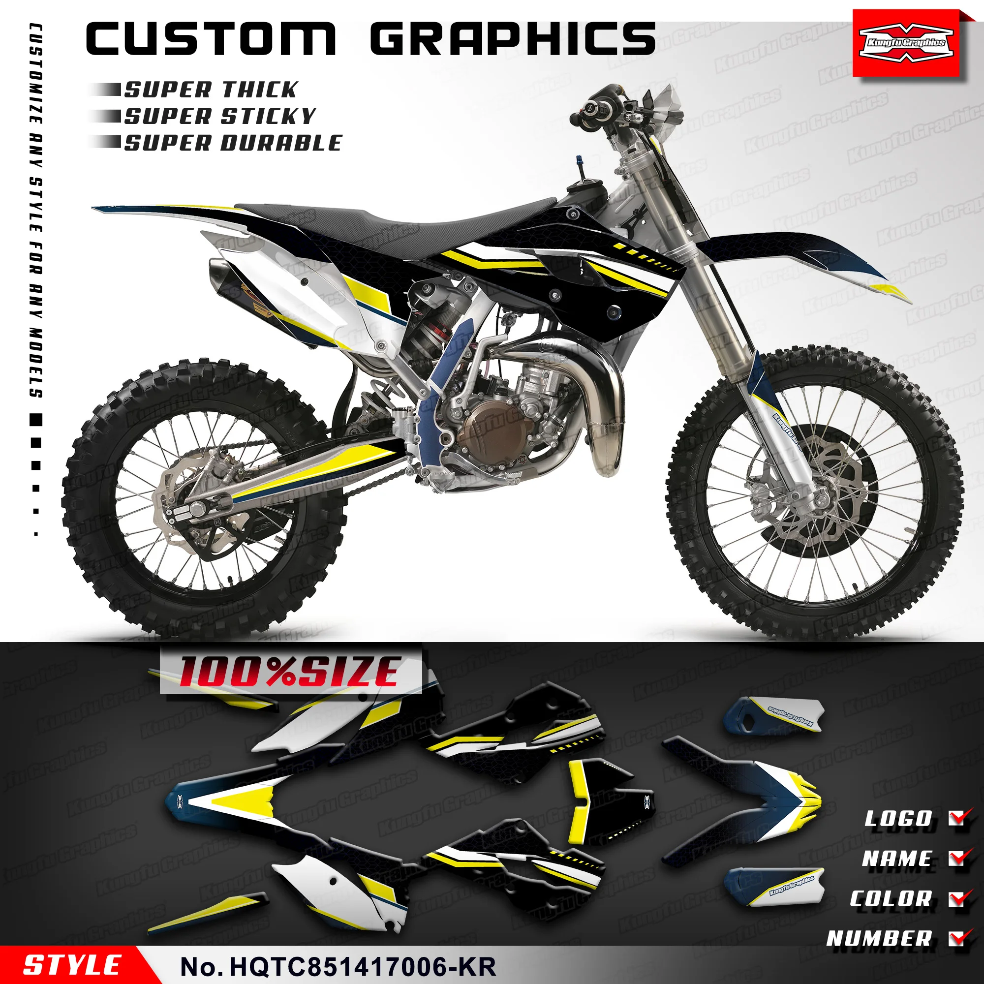 

Набор графических наклеек KUNGFU, оберточный дизайн для Husqvarna TC85 2014 2015 2016, HQTC851417006-KR
