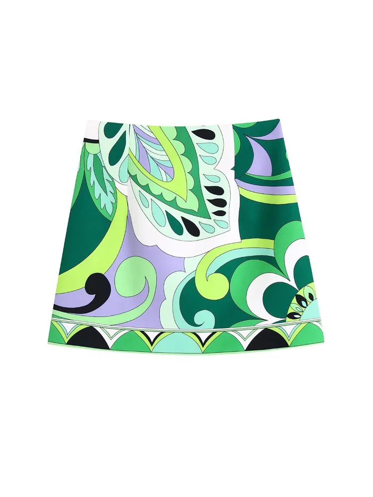 satin skirt KUMSVAG 2022 Summer Women Casual Mini Skirts Print Side Zipper Satin Split Female Fashion Street Beach Skirt Clothing ruffle skirt