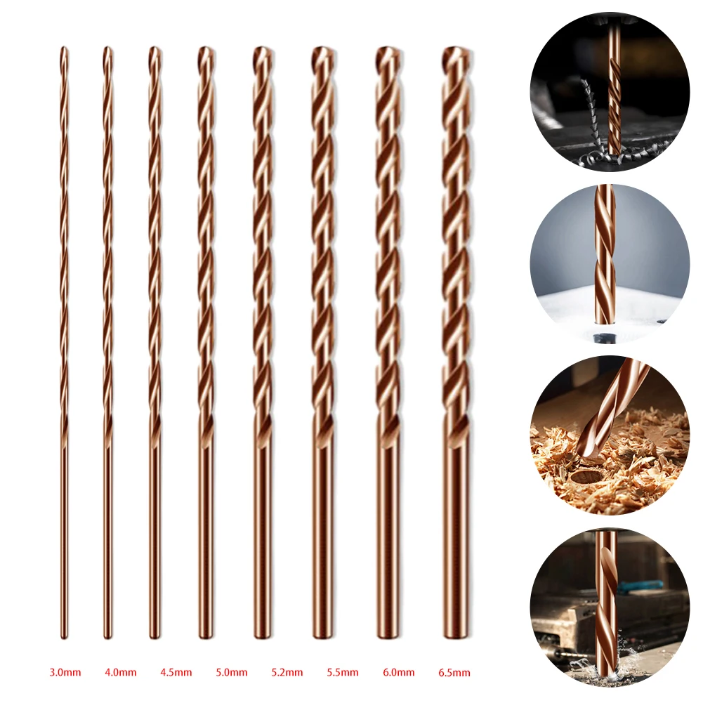 

1pc Drill Bits Cobalt-Containing Extended 200mm M35 Drill Bit For Metal Wood Stainless Steel Power Tools 3.0mm - 6.5mm Replace