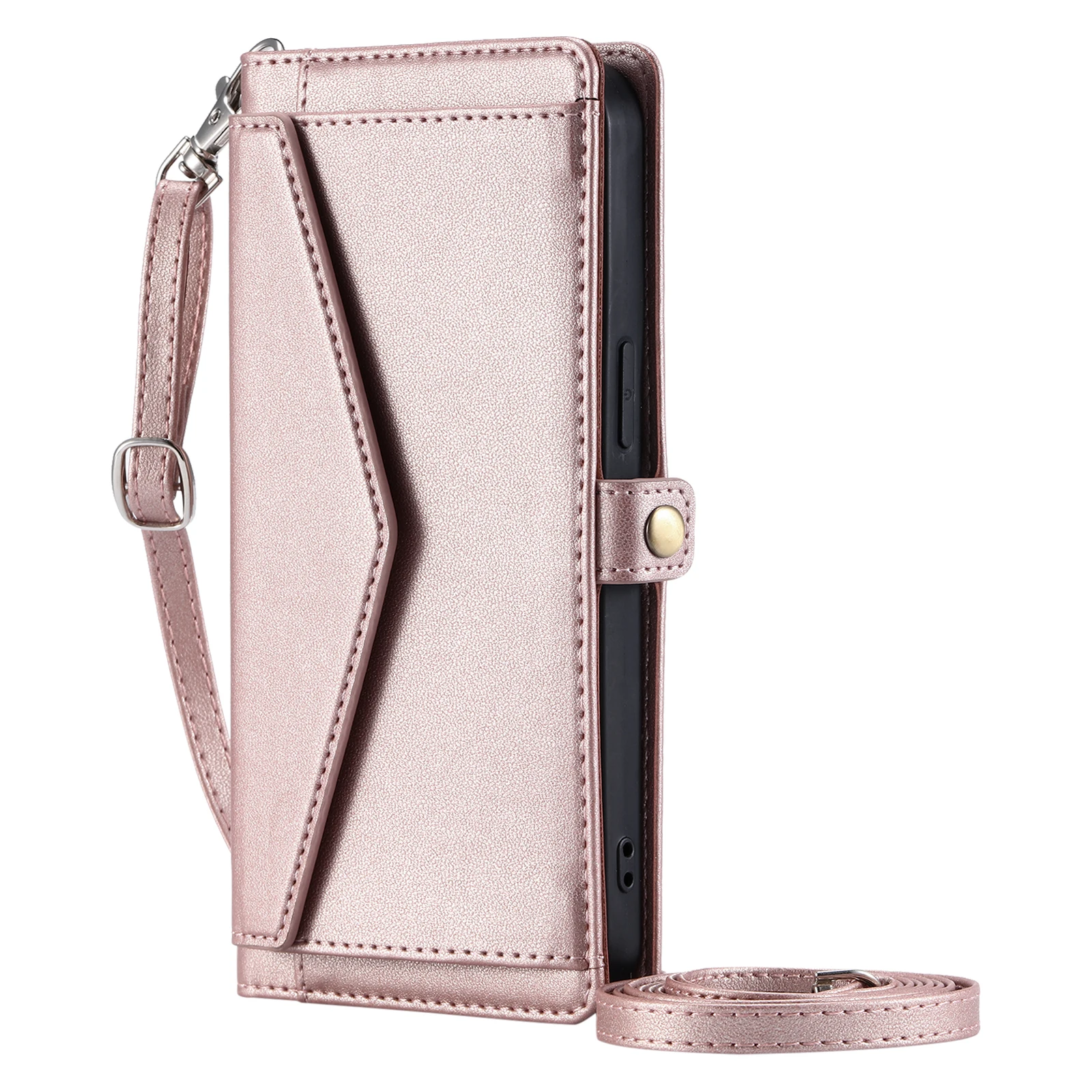 Leather Crossbody Flip Case with Lanyard and 3-Card Wallet Holder