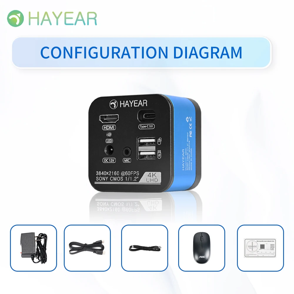 Hayear 4K 60FPS IMX585 센서 UHD 측정 디지털 전자 현미경 카메라 8MP HDMI USB Type-C 3.0 SMT 납땜 연구소용