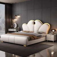 Lit de chambre nordique avec support de pieds, rangement, 180x200cm, lit king size, chevets rembourrés, accessoires de maison 2
