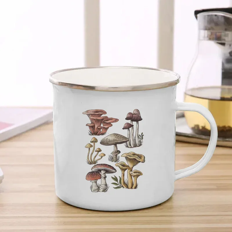 Women's Creative Mushroom Enamel Mug - Travel Tea & Coffee Cup with Handle, Perfect