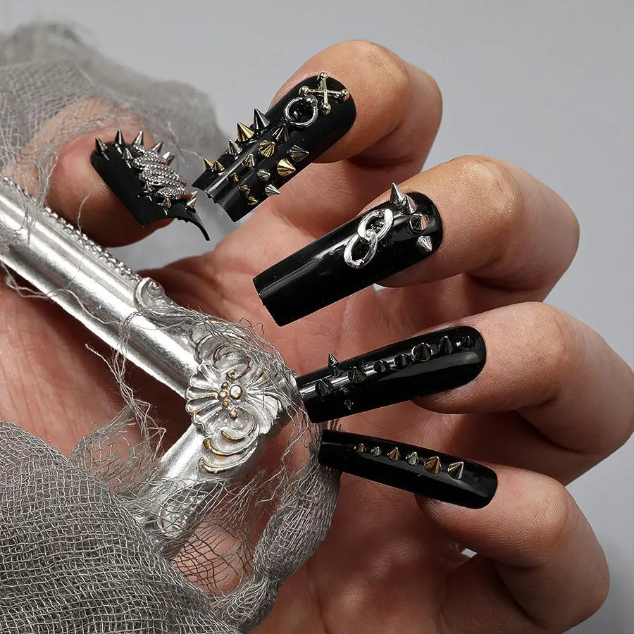Metallic Black Silver Nail Charm Punk Rivet Decorations