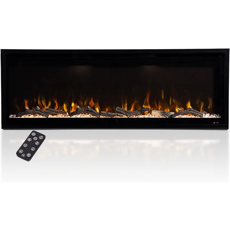 

50 Inch Smart Linear Electric Fireplace - Recessed in-Wall and Wall-Mount, Compatible with Alexa and Google Assistant