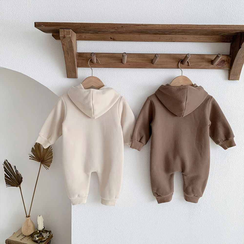 Personalized Embroidery Baby Bodysuit Thickened Autumn and Winter Bear Creeper Newborn Name Fleece Creeper