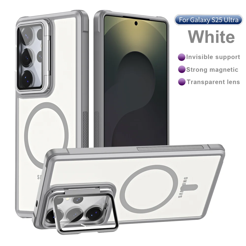Magnetic Matte Foldable Case with Glass Lens Stand and Wireless Charging Compatibility