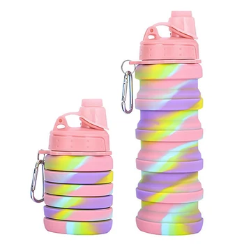 Leeseph Silicone Collapsible Water Bottles, Portable Foldable Sports Cups with Carabiner, Leak Proof for Outdoor Travel 500ml