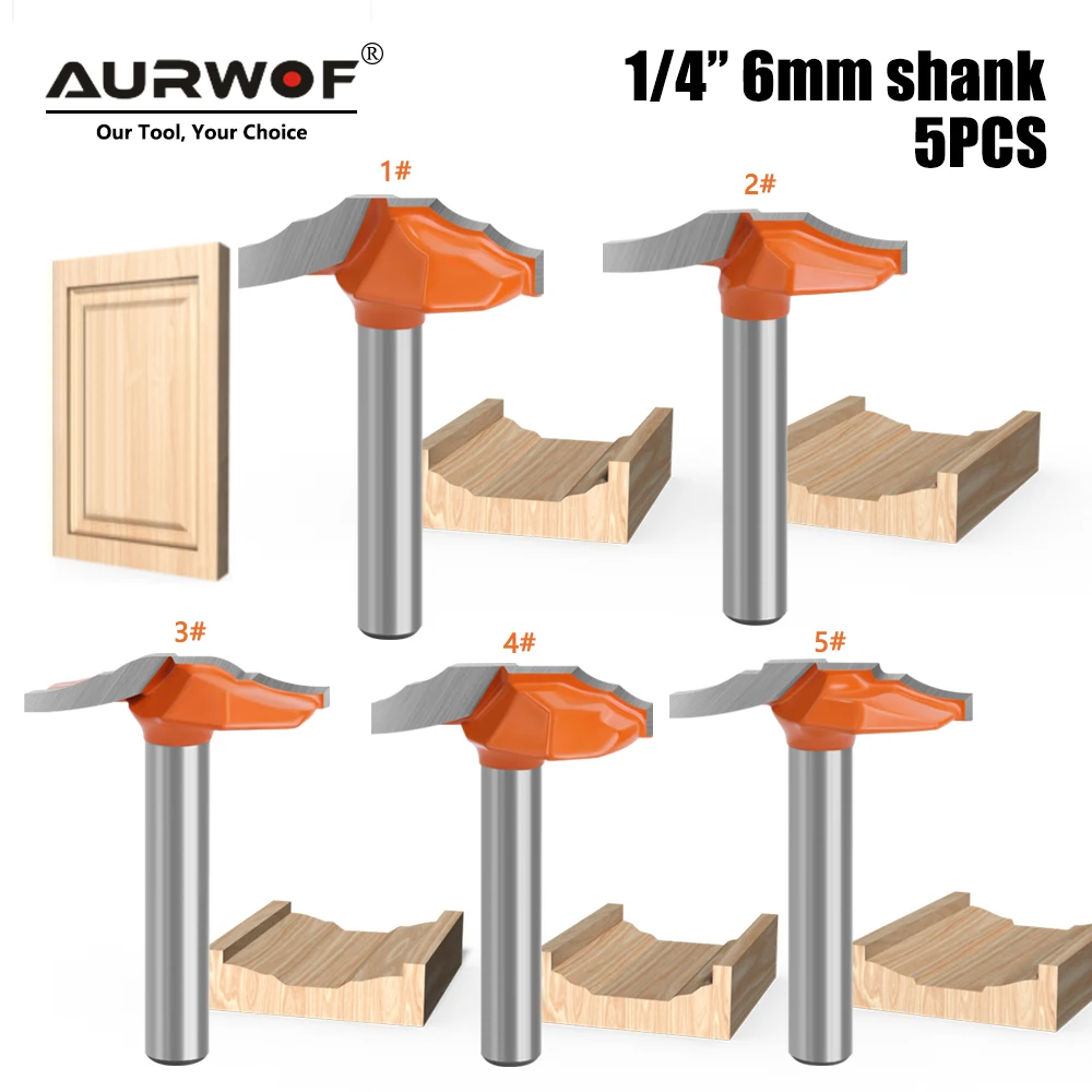5PC 6MM 6.35MM Shank Milling Cutter Wood Carving Door Frame Router Bit For Wood Carbide Lassical Door Cabinet Bits Woodworking