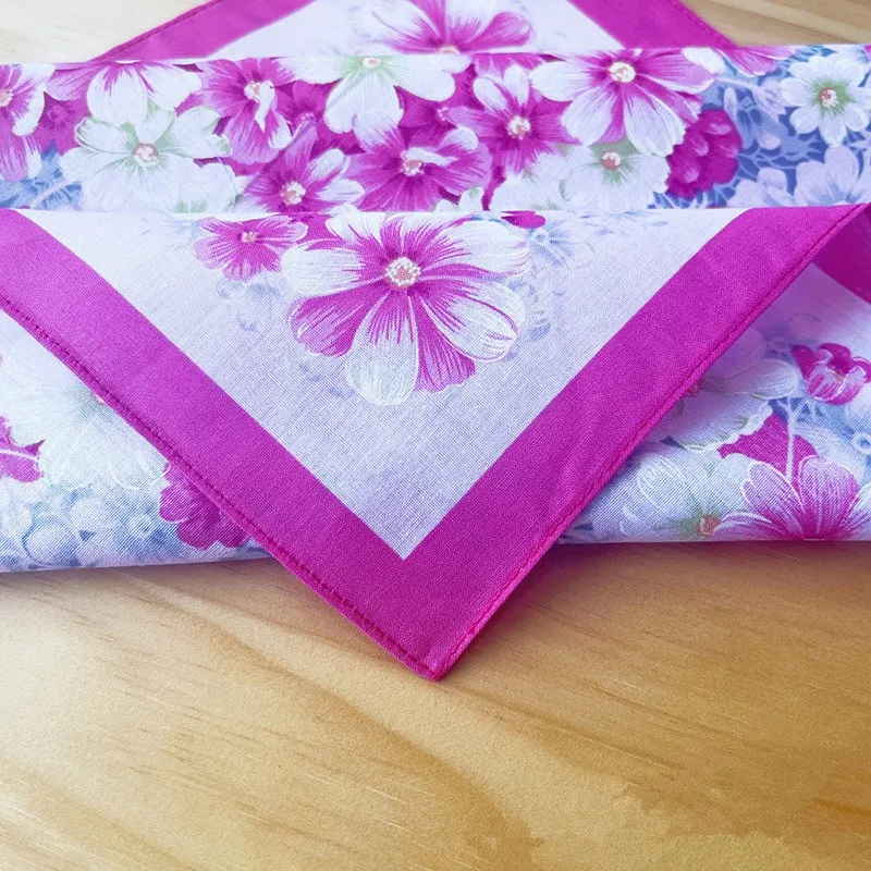 Description Picture 5 of item3Pcs 43x43cm Square Flower Printed Lady Women Handkerchiefs Vintage Cotton Towel Mother's Day Gift