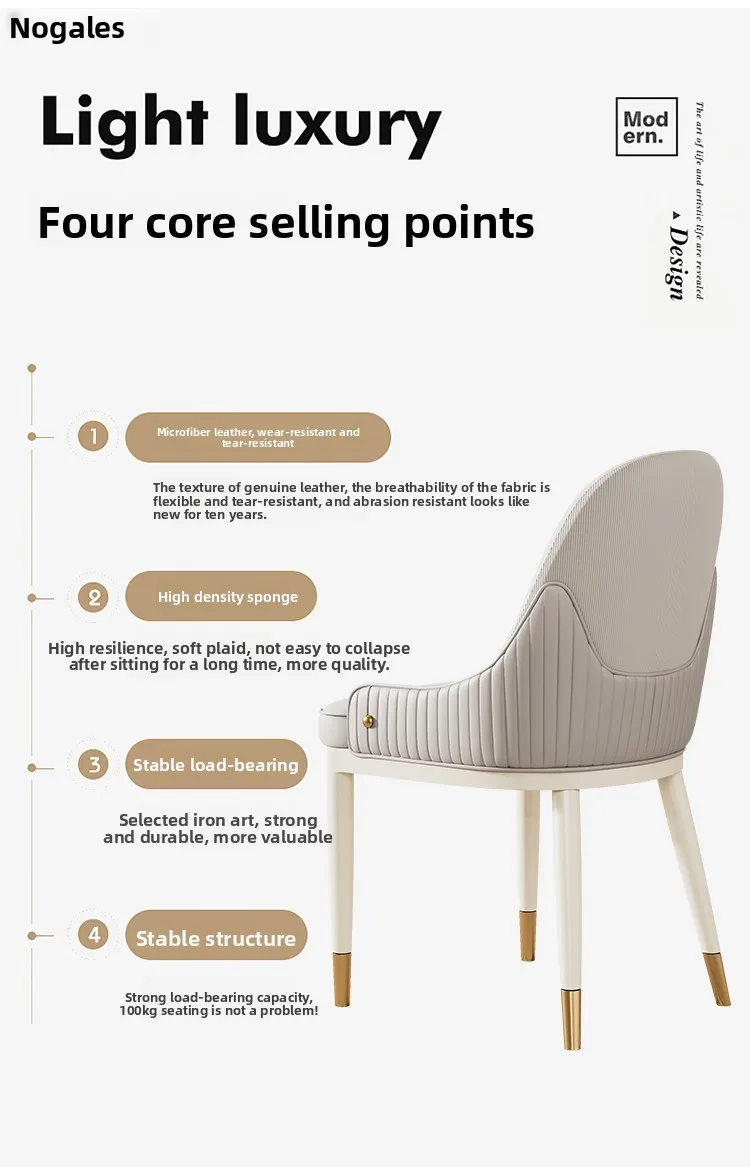 UVR Restaurant Chairs Hotel Kitchen Backrest Stool Modern Simple Dining Chair Cafe Upholstered Stool Light Luxury Furniture