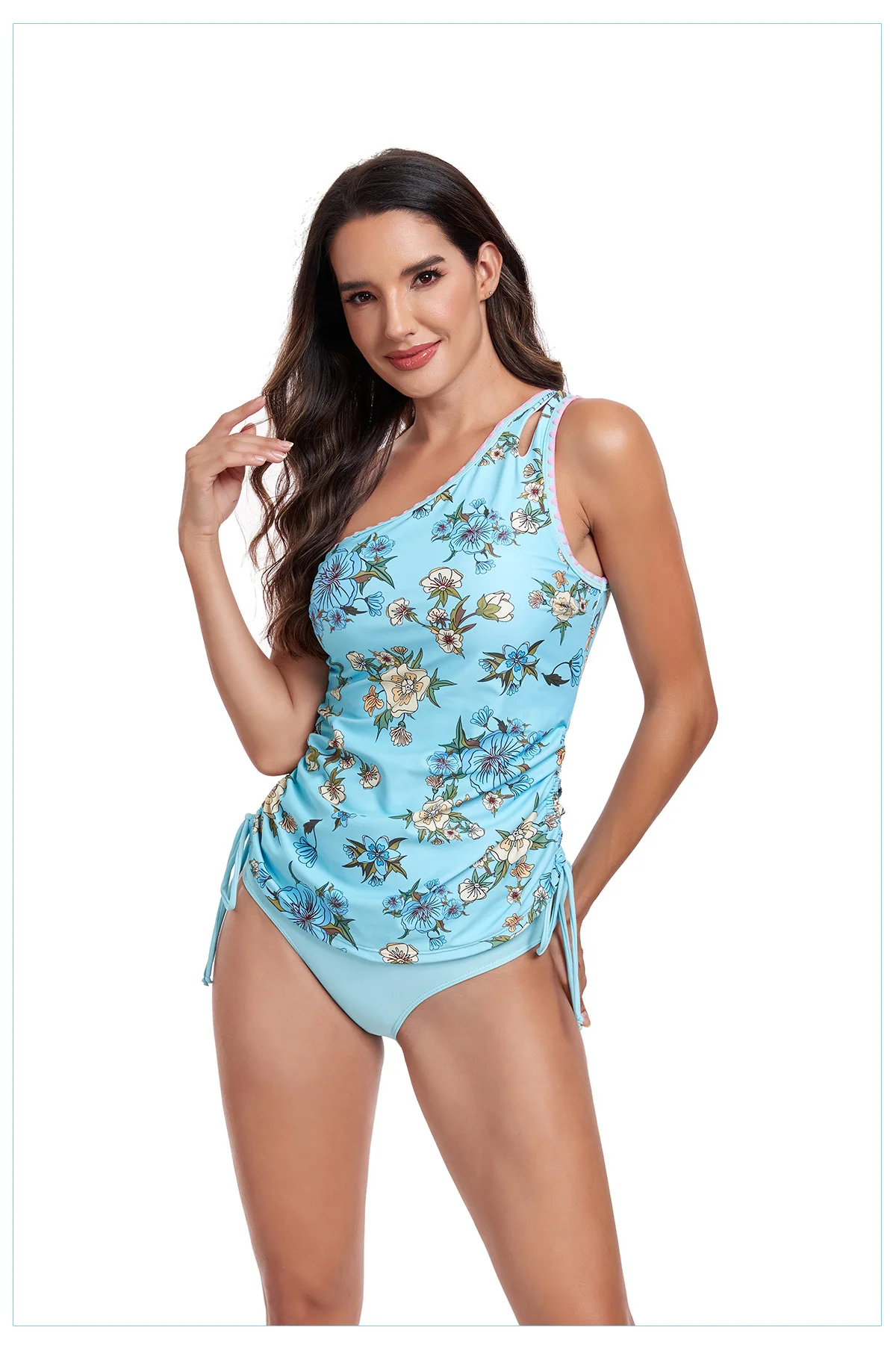 New single shoulder flower bud swimsuit split body women's swimsuit bikini drawstring strap swimsuit set