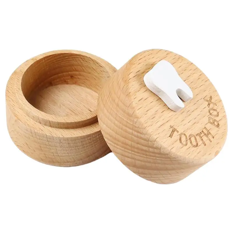 Annhua Tooth Fairy Box Umbilical Cord Keepsake Box for Boys, Wooden Baby Tooth Box Tooth Holders for Kids Keepsake - Storing 20 Shed Milk Teeth, Fetal Hair and Recording Baby Information