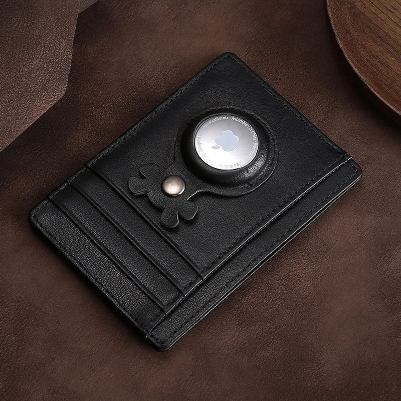 Airtag Wallet Case Credit Card Holder Cowhide Leather Men Slim Wallet RFID Coin Purse for Apple Airtag Tracker Protective Case