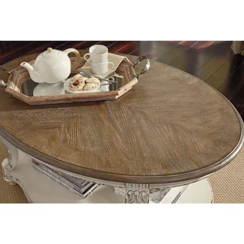 Coffee table lounge cabin, antique white and brown 3