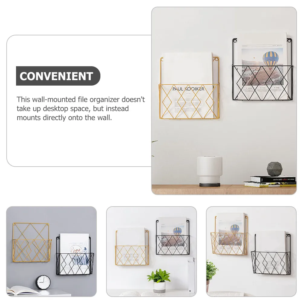 2Pcs 벽걸이형 파일 정리함 홈 오피스 문서 잡지 보관용 견고한 금속 랙 걸이식 파일 홀더 메쉬 디자인