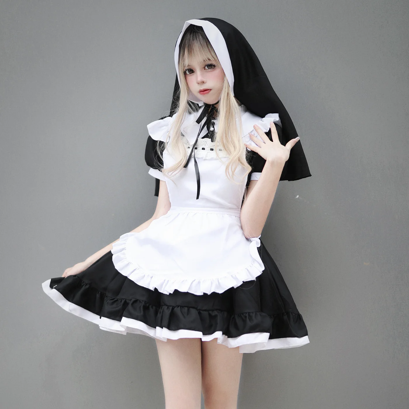New Black Lolita Nun Maid Dress Costumes Cosplay Nun Girl Maid Dress Suit for Waitress Maid Party Stage Costumes S -5XL photo