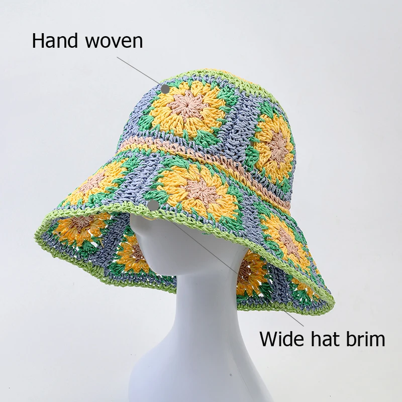 Woven Beach Bucket Hat, Summer Hand Woven Hat