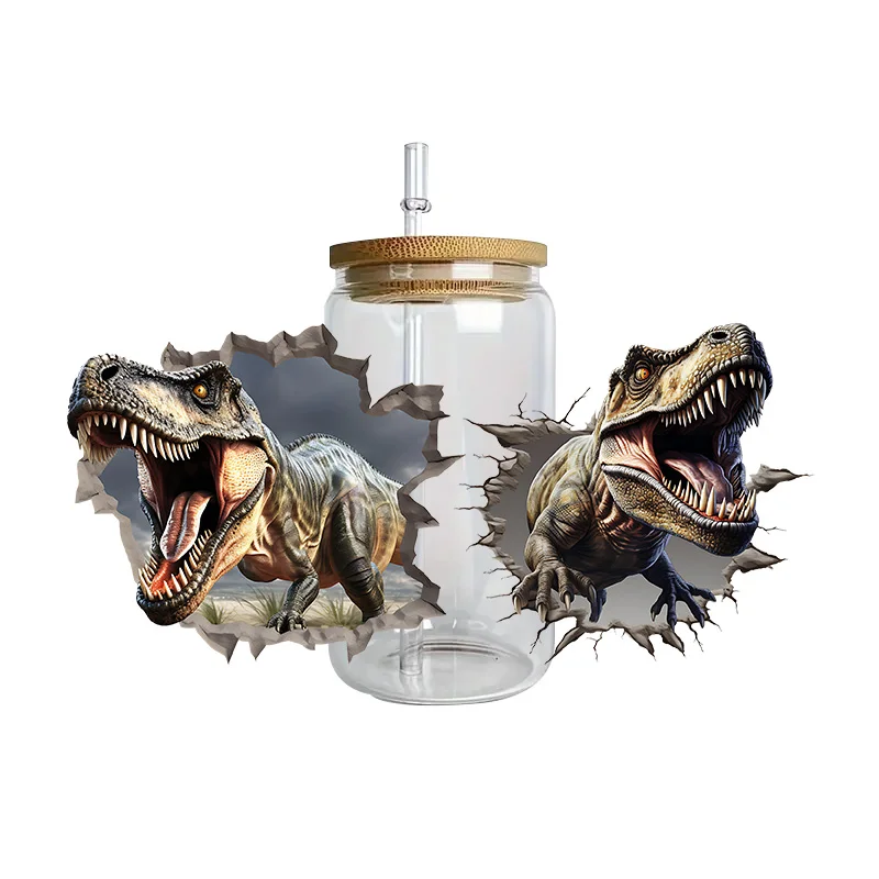 3d stickers cup wraps dinosaur series easy peel waterproof 3D transfers uvdtf crystal stickers for 16oz glasses