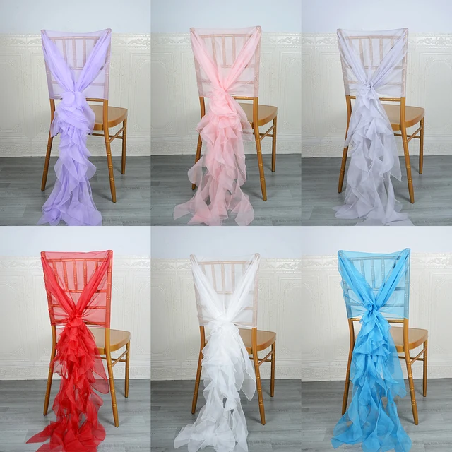 Tulle Chair Back Decoration Organza Sheer Gauze Chair Sashes Ruffles Chair Sashes Hotel Wedding Banquet Party Decorations Supply
