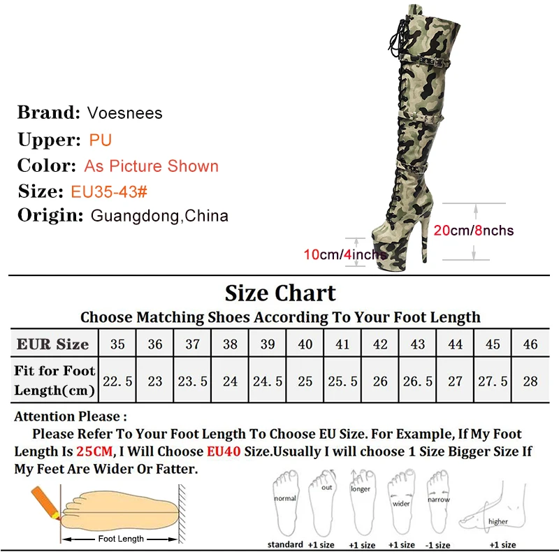 Winter Long Boots for Women 20CM/8Inch Camouflage Sexy Over-the-Knee Boots Pole Dancing Shoes High Boots Large Size Party Shoes