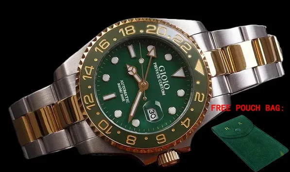 

Luxury Men Mechanical Automatic Watch GMT Stainless Steel Black Blue Green Ceramic Bezel Sapphire