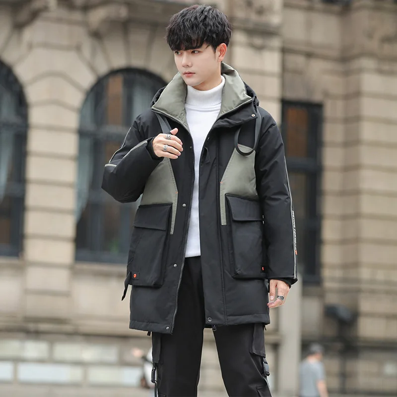 2022 New Hooded Down Jacket Mid-length Youth Student Trend Warm and Thick White Duck Down Men's Jacket Winter Male Down Jacket