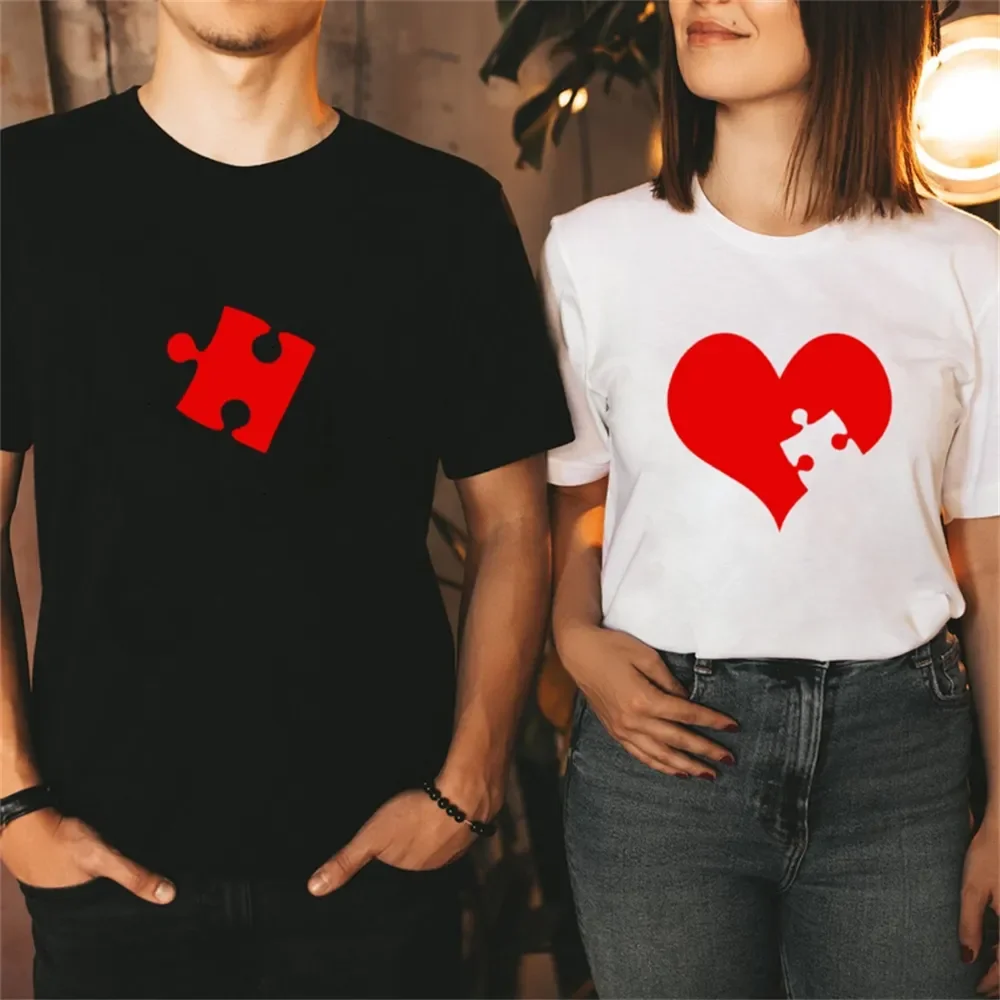 

Girlfriend Boyfriend Valentines Gift Tshirt Missing Piece Puzzle Couple Matching T-shirt Funny Valentine's Day Top Tee