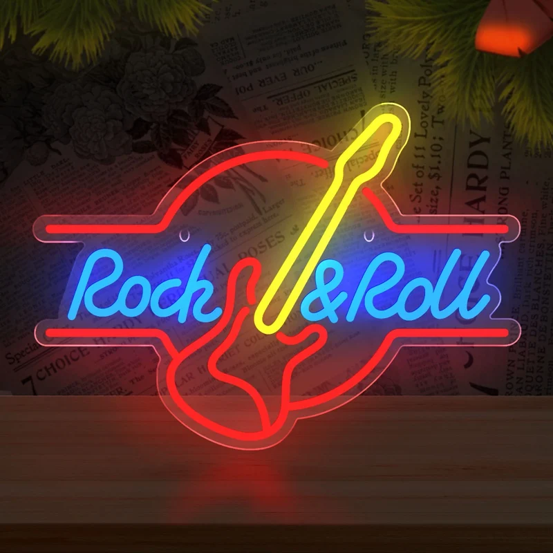 Rock n Roll Teken Neon, Handgemaakte Rock N Roll Led Neon Rood Licht Rock n Roll Neon voor Wanddecoratie Gaming Kamer Woonkamer Kantoor Cafe Bar Kerst Slaapkamer, Feestlicht, Rock Hand Decor