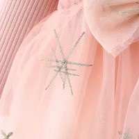 Girls' Long Sleeved Dress Spring And Autumn Bow Glittering Mesh Spliced Knitted Princess Party Birthday Dress 5