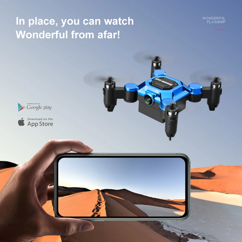 Drone débutant 4K avec caméra, télécommande, léger 100g - Bleu/Noir/Or