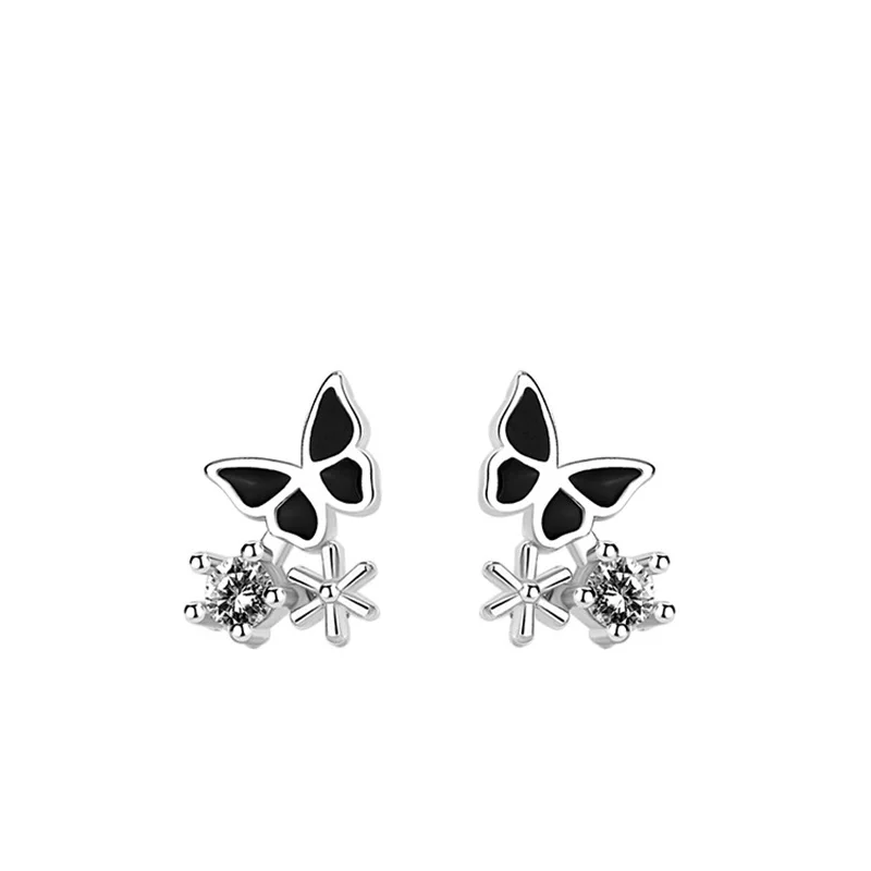 

Authentic 925 Sterling Silver Earring Flying Butterfly Glaze Crystal Stud Earring For Women Girl Wedding Party Jewelry Gift