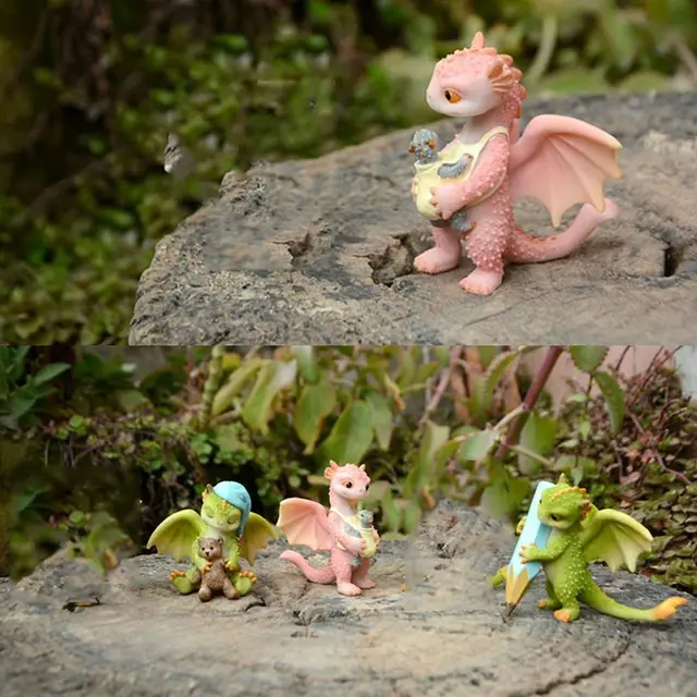 Mini Rajzfilm Aranyos Gyanta Növények Díszek Rex Sárkány Szobor Kert Cserepes Figor