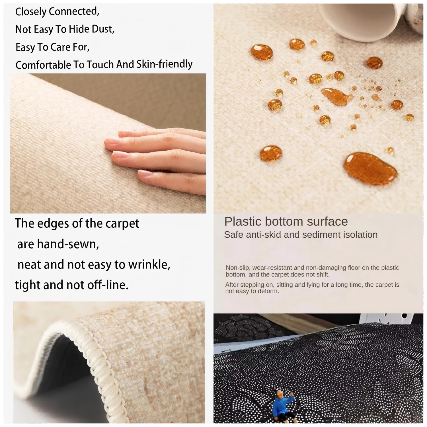 VIKAMA Summer American Retro Simple Plaid Carpet Living Room Sofa Coffee Table Foot Cushion Bedroom Bedside Rug Stain Resistance