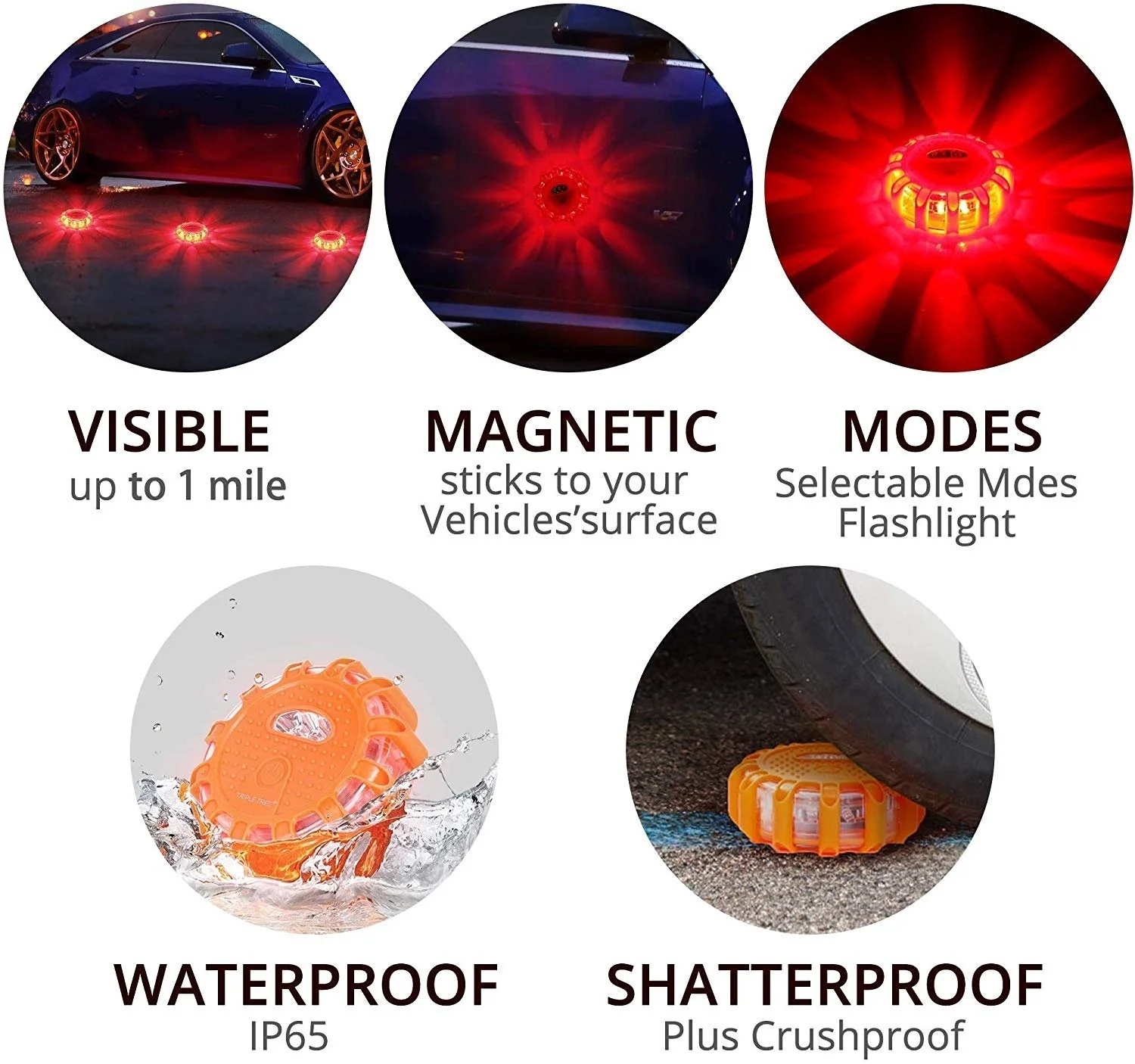 LED Road Flares Emergency Lights 3 Pack Roadside Warning Flashlight Car Safety Flare Warning Flashing Beacon with Magnet Hook