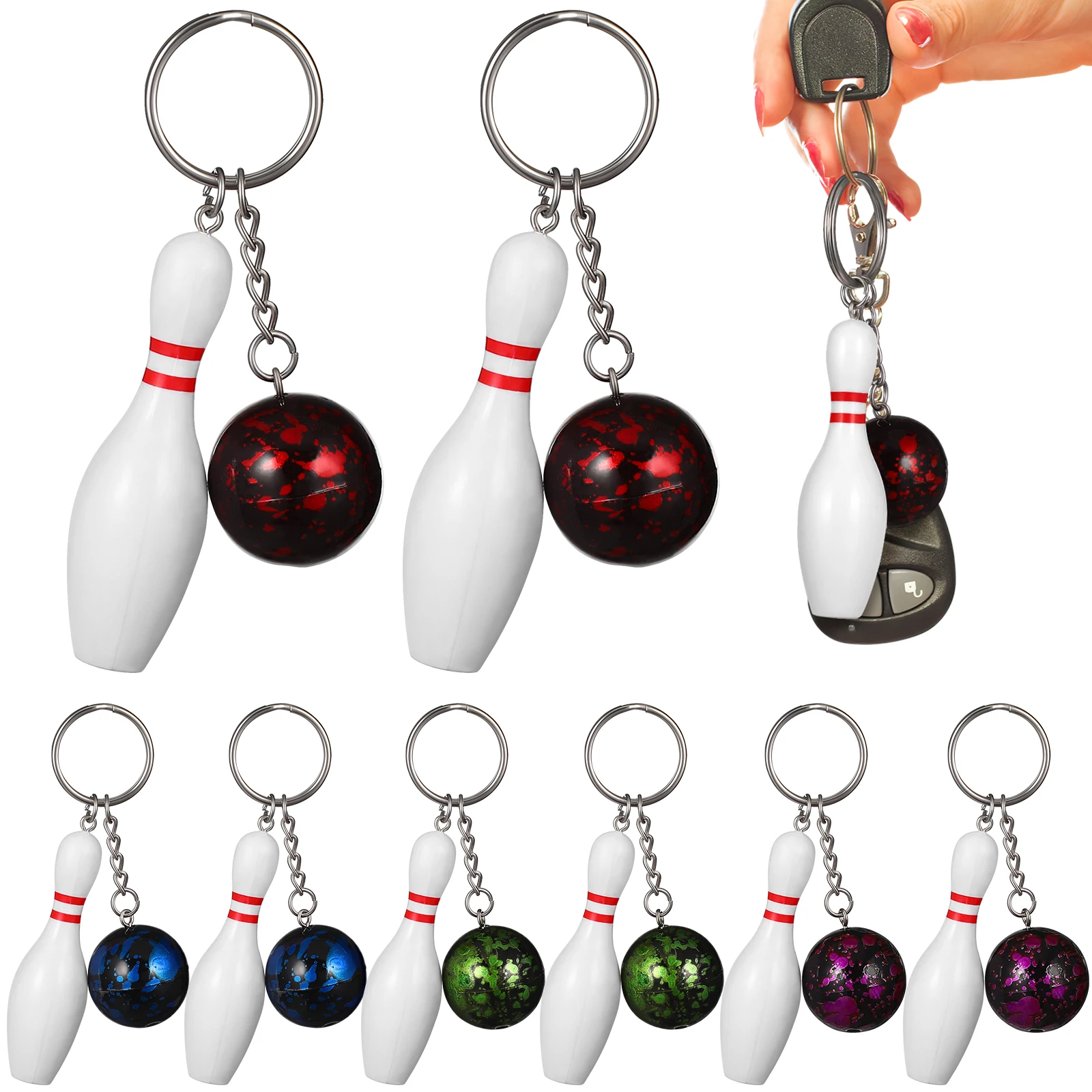 

10Pcs Mini Simulation Bowling Keychain Sports Theme Meaning Keyring Pendant Key Holder Decor Random Color 10.2X2.5X2.5cm