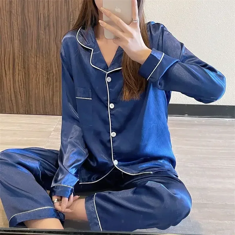 Women Silk Satin Pajamas Pyjamas Set Sleepwear Pijama Couple Pajamas Suit dropshipping sales with free shipping
