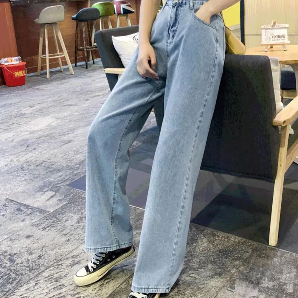 Women High Waist Wide Leg Straight Jeans Autumn Winter