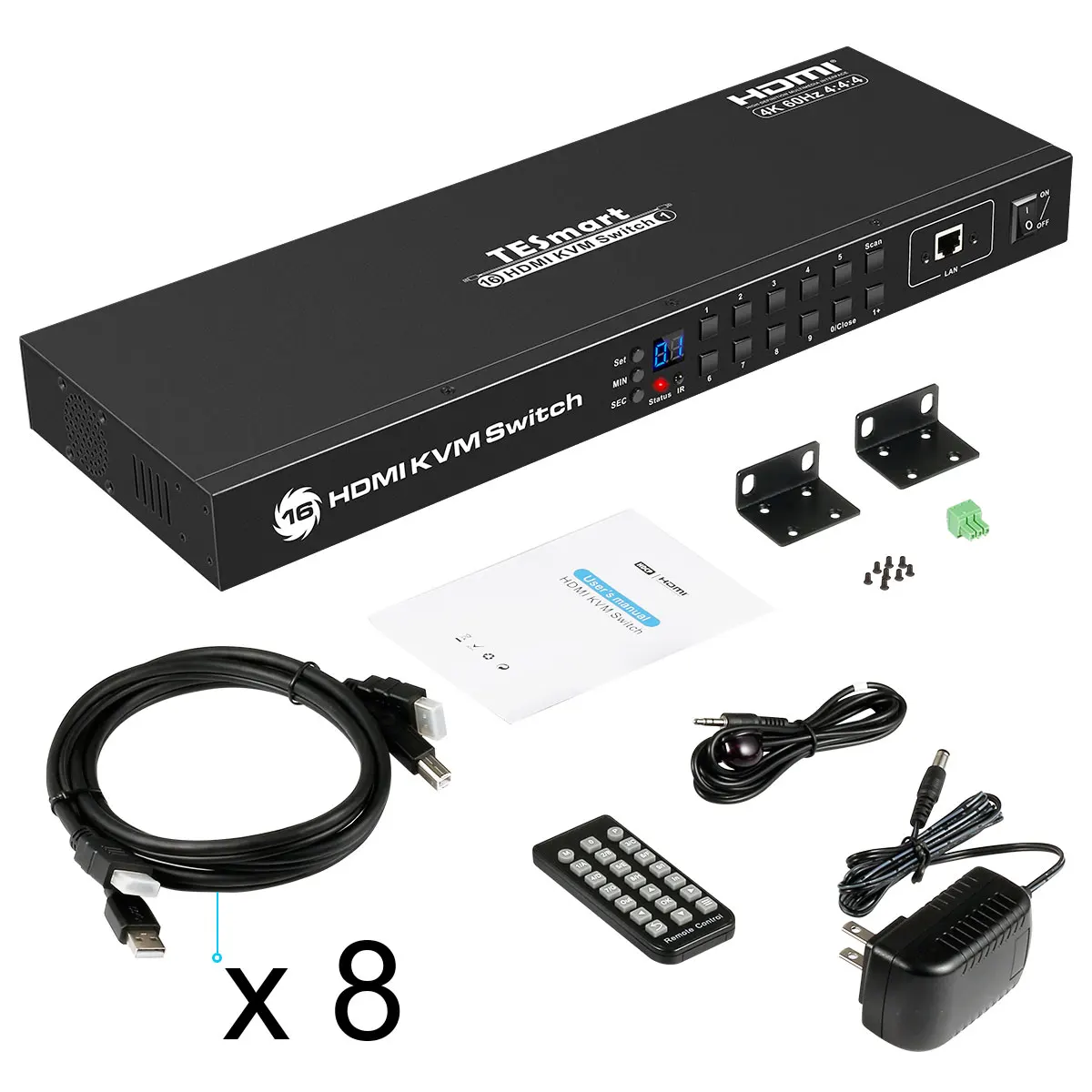 

HDMI KVM Switch 16x1 Support 3D 4K 60HZ RS232 16 In 1 Out EDID Emulators Audio Video HDMI Switcher With IR Remote