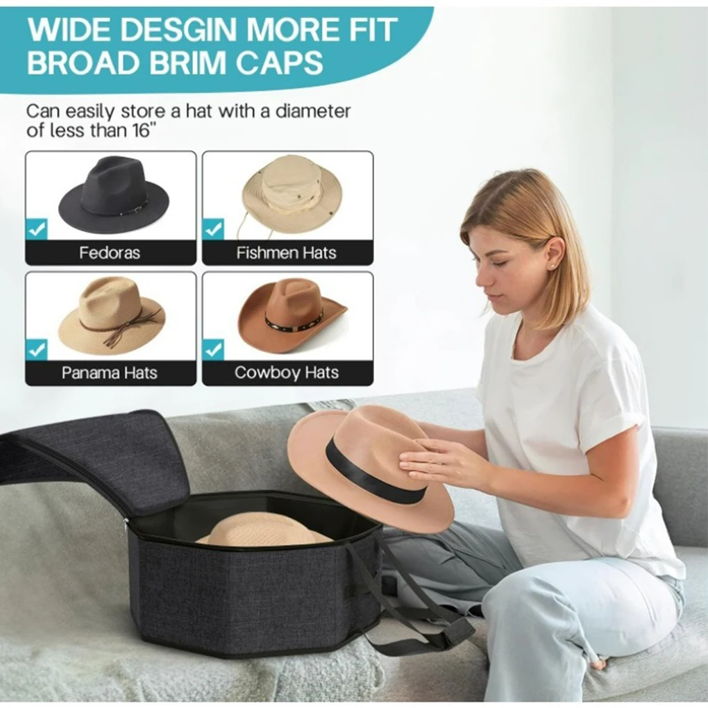 Caja De Almacenamiento Para Sombreros Plegable - Fieltro Beige, Tapa Con Cremallera, Asa, Medidas 40x26 Cm