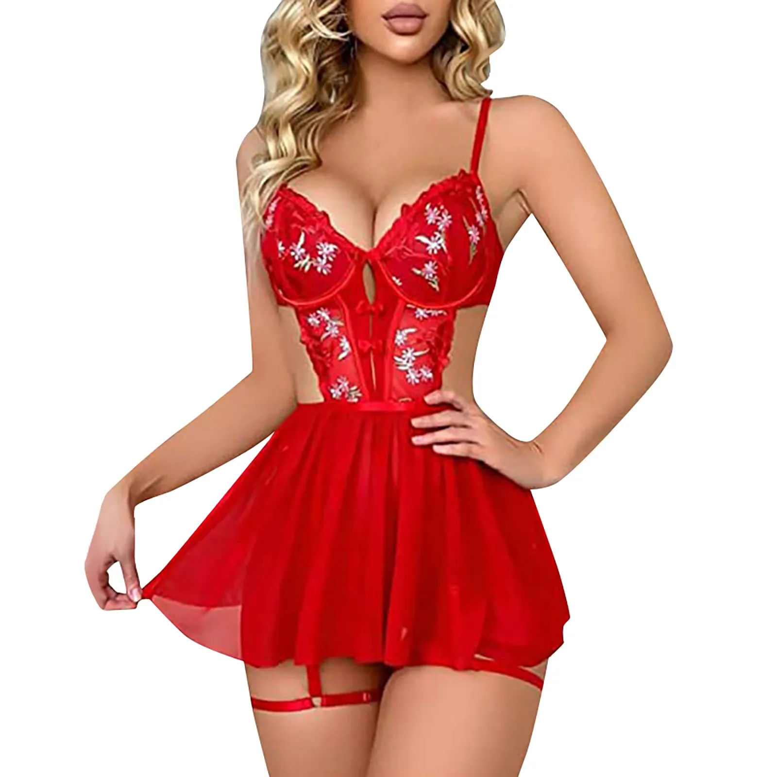 

Fun Lingerie Sexy Women'S Mesh Embroidery Hollow Out Mesh Sling Sleeping Dress Set Sexy Lingerie For Fine Women Erotic Lingerie