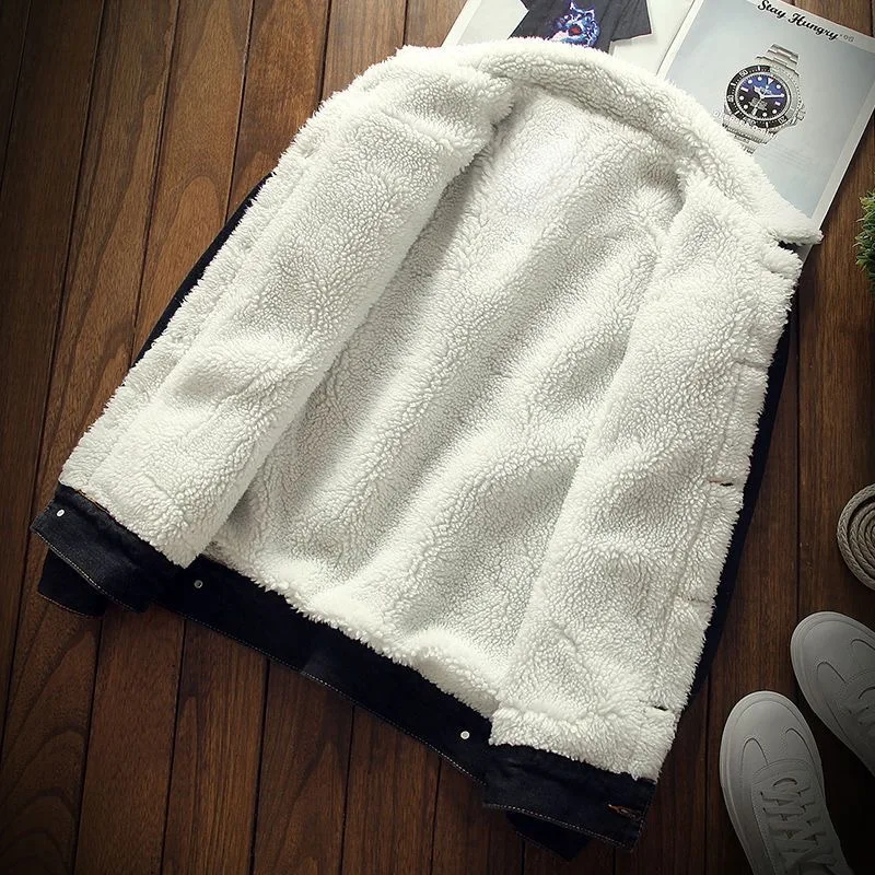 2023 Autumn/Winter New Fashion Trend Lamb Cashmere Denim Jacket Men's Casual Comfort Thick Warm High Quality Plus-Size Coat 3XL 6