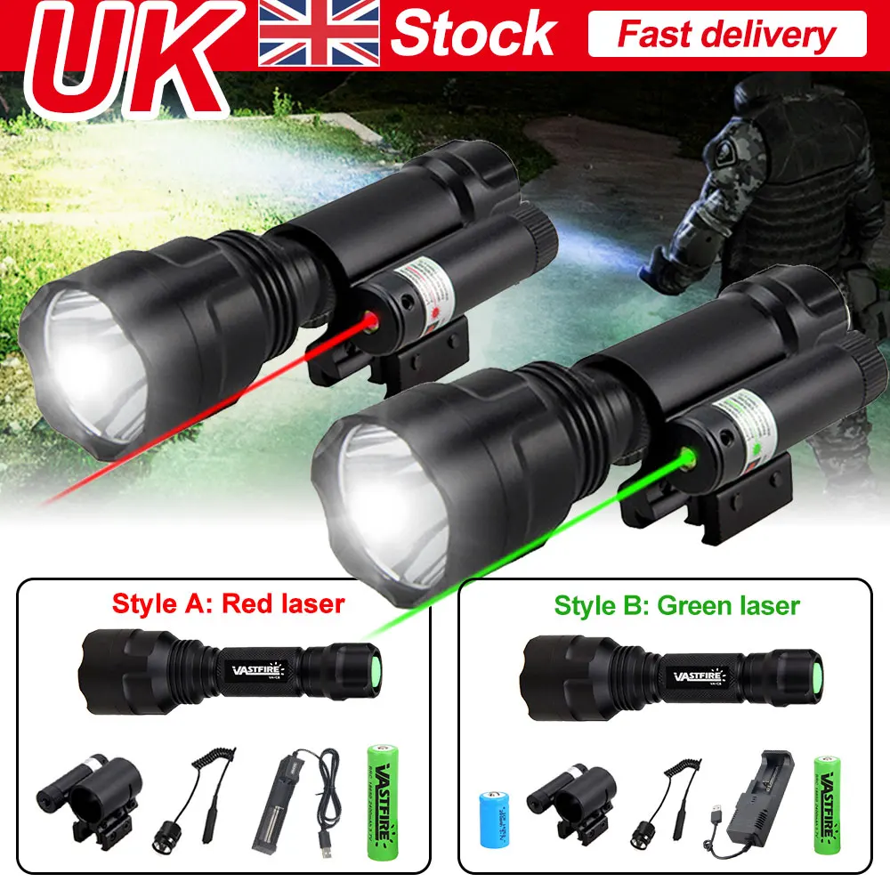 

Powerful 500 Yard Weapon Light Ｗhite C8 LED Hunting Flashlight Coyote Hog Varmint Predator Torch With Red/Green Laser Dot Sight