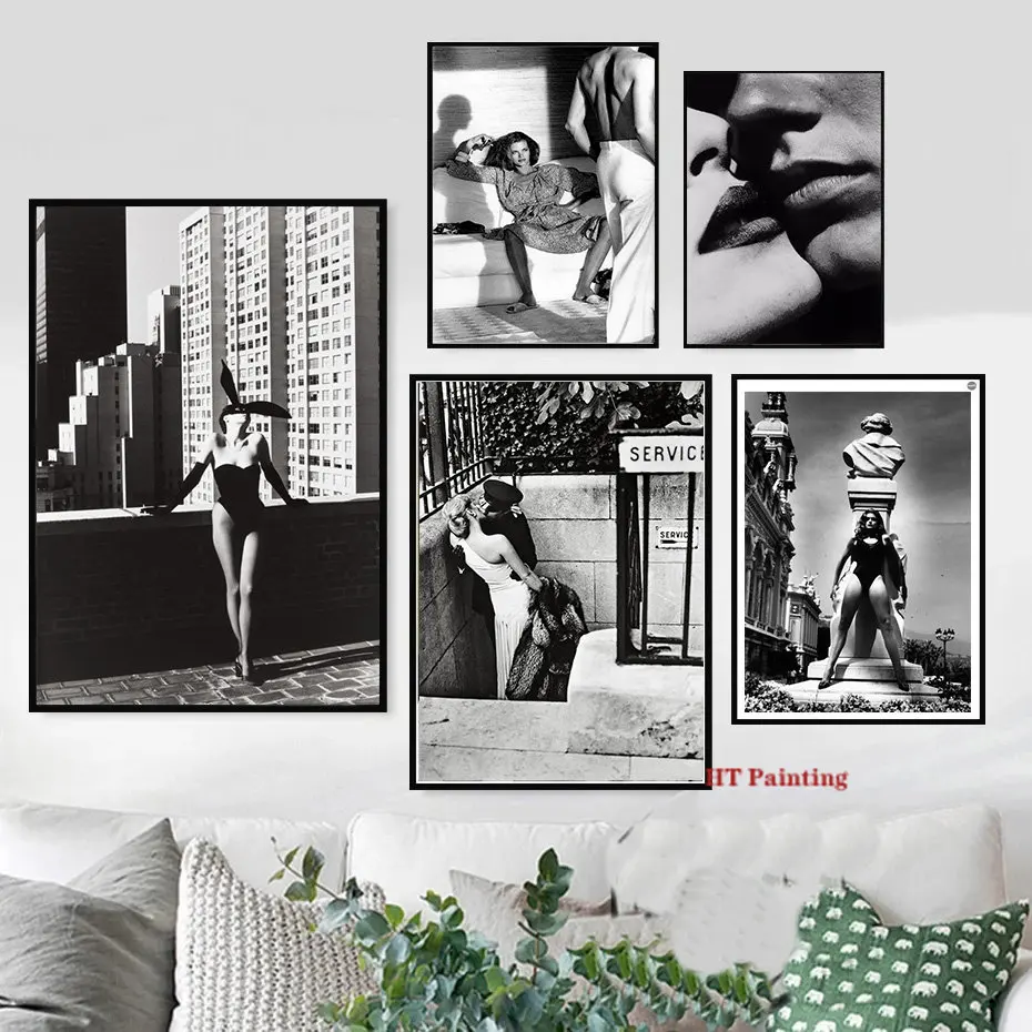 Vintage Sexy Women Helmet Newton Photography Smoking Lady Poster Canvas Painting Erotic Fashion Wall Art Pictures Home Decor