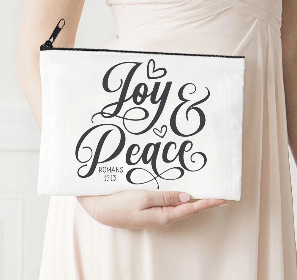 

Peace Joy Make Up Bag Merry Christmas 2021 Zipper Fashion Cute Purses Print Custom Bag Travel Size Makeup Gifts for Mama